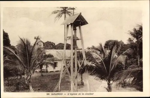 Ak Loango Republik Kongo Franz. Kongo, L'église et le clocher, Kirche, Glockenturm
