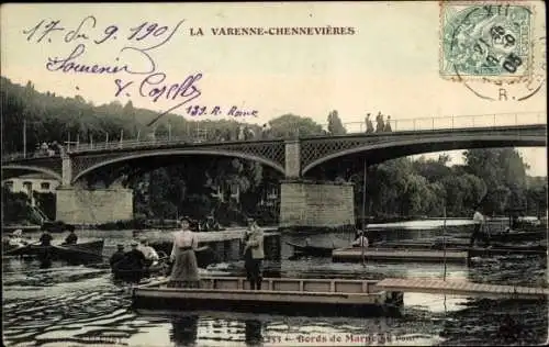 Ak Varenne Chennevières Val de Marne, Bootspartie, Brücke