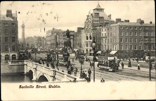 Ak Dublin Irland, Sackville Street, Straßenbahnen, Brücke
