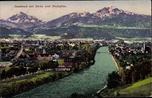 Ak Innsbruck in Tirol, Gesamtansicht, Berg Serles, Nockspitze