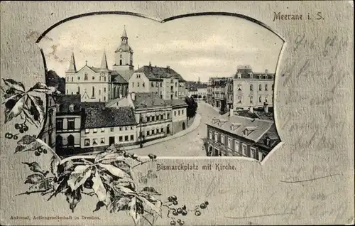 Passepartout Ak Meerane in Sachsen, Bismarckplatz mit Kirche
