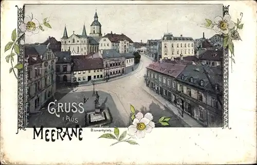 Ak Meerane in Sachsen, Bismarckplatz mit Kirche