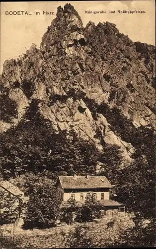 Ak Thale im Harz, Bodetal, Königsruhe mit Roßtrappefelsen