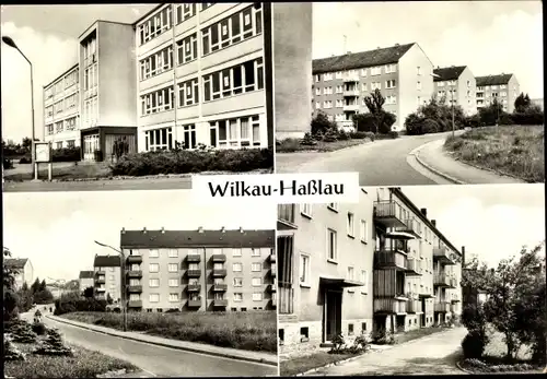 Ak Wilkau Haßlau in Sachsen, Neubaugebiet Sandberg, Straßenpartien, Karl Marx Oberschule