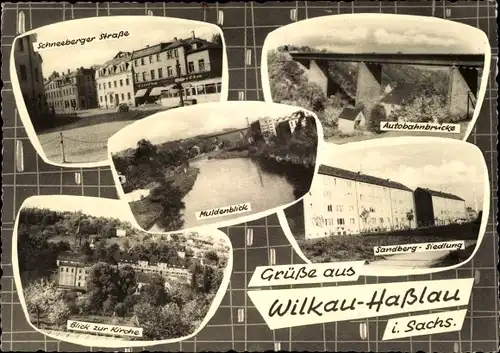 Ak Wilkau Haßlau in Sachsen, Schneeberger Straße, Autobahnbrücke, Sandberg-Siedlung