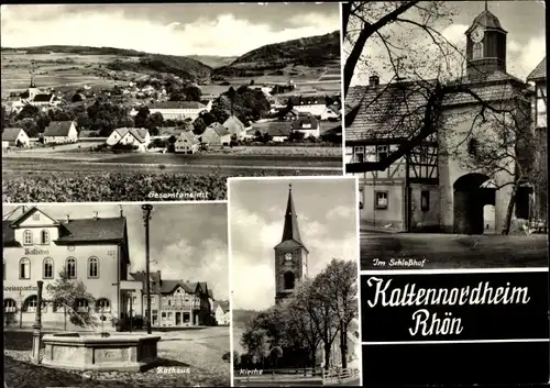 Ak Kaltennordheim in der Rhön, Gesamtansicht, Im Schlosshof, Rathaus, Kirche