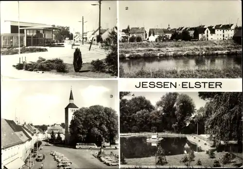 Ak Jessen an der Elster, Kulturhaus, Teilansicht, Leninplatz, Parkanlagen