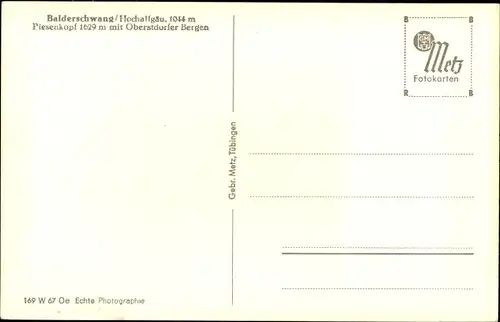 Ak Balderschwang im Allgäu, Piesenkopf, Oberstdorfer Berge