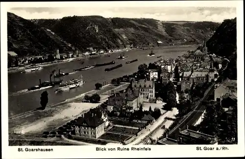Ak Sankt Goarshausen am Rhein, St. Goar, Gesamtansicht von Ruine Rheinfels