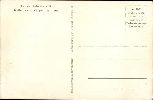 Ak Friedrichshafen am Bodensee, Rathaus und Zeppelinbrunnen