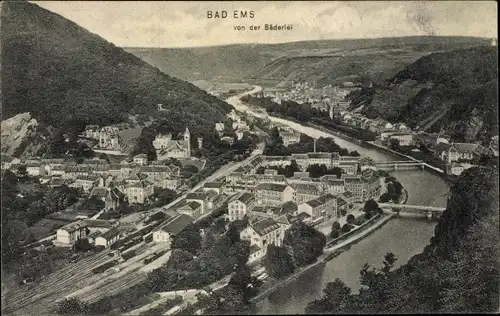 Ak Bad Ems an der Lahn, Gesamtansicht, von der Bäderlei