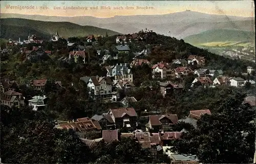 Ak Wernigerode am Harz, der Lindenberg und Blick nach dem Brocken