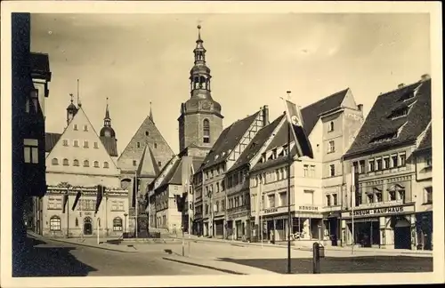 Foto Ak Lutherstadt Eisleben, Markt mit Rathaus und Kirche St Andreas