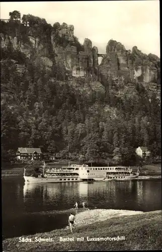 Ak Rathen an der Elbe Sächsische Schweiz, Bastei mit Luxusmotorschiff