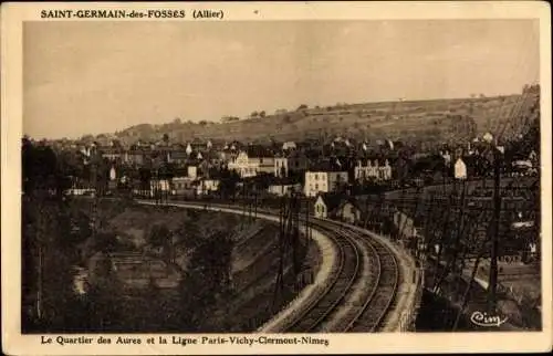 Ak Saint Germain des Fossés Allier, le Quartier des Aures et la Ligne Paris-Vichy-Clermont-Nimes