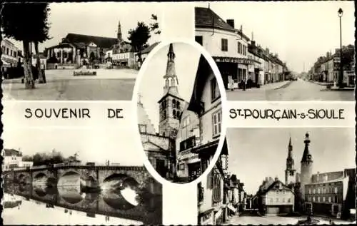 Ak Saint Pourçain sur Sioule Allier, Detailansichten, Brücke, Straßenpartie