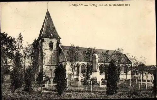 Ak Hornoy Somme, L'Eglise et le Monument, Kirche, Denkmal