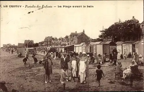 Ak Le Crotoy Somme, Paradis des Enfants, La Plage avant le bain, Strandszene