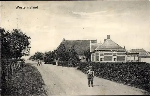 Ak Westernieland Groningen, Straßenpartie, Kind