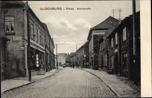 Ak Oldenburg in Holstein, Schuhstraße, Scheibners Hotel, Handlung W. H. Voss