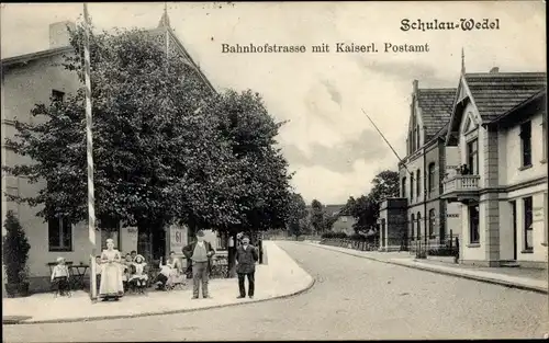 Ak Schulau Wedel im Kreis Pinneberg, Bahnhofstraße, Kaiserl. Postamt