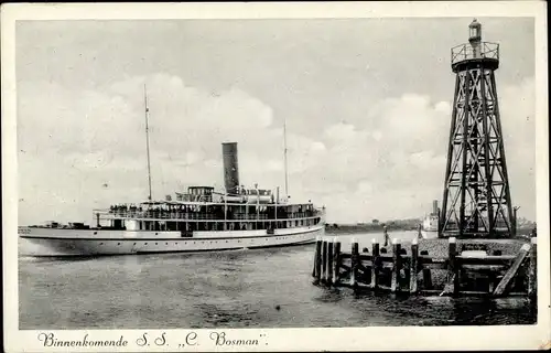 Ak Binnenkomende SS C. Bosman, J. G. Koppe's Scheepsagentuur Veerdienst Enkhuizen Stavoren