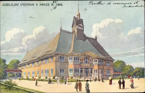 Ak Praha Prag Tschechien, Jubilejni Vystava 1908, Pavilon Obchodni a Zivnost Komory Prazske