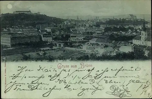Mondschein Ak Brno Brünn Südmähren, Gesamtansicht