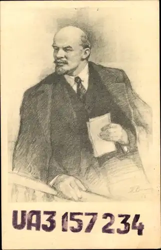 Künstler Ak W. I. Lenin, Portrait, QSL Funkerkarte