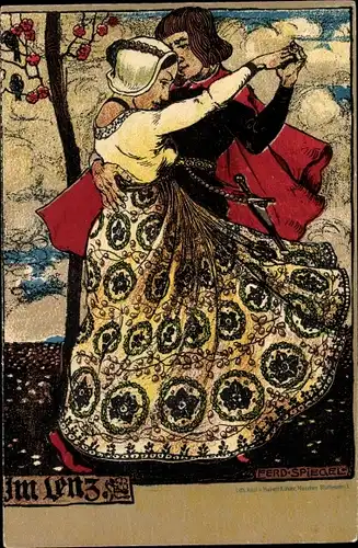 Künstler Ak Spiegel, Ferd., Im Lenz, Tanzendes Paar