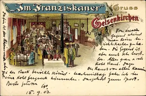 Litho Gelsenkirchen im Ruhrgebiet, Im Franziskaner, Gasthaus, Innenansicht