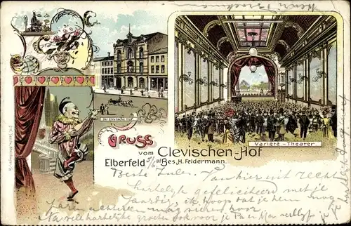 Litho Elberfeld Wuppertal in Nordrhein Westfalen, Gasthaus Glevischer Hof, Variete Theater, Harlekin