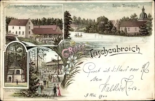 Litho Tüschenbroich Wegberg, Restauration und Mühle Königs, Schloss, Kapelle