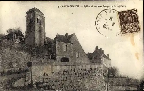 Ak Chatel Censoir Yonne, Eglise et anciens Remparis du Chateau