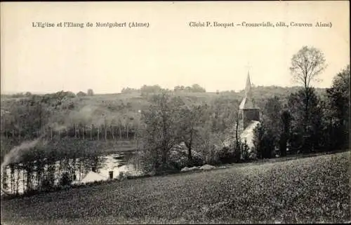 Ak Montgobert Aisne, L'Eglise et l'Etang