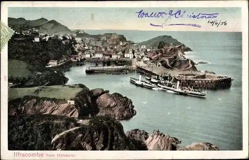 Ak Ilfracombe South West England, View from Hillsboro, Dampfer