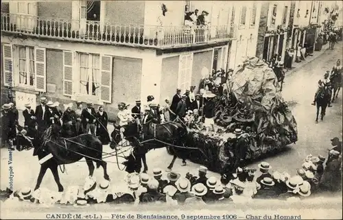 Ak Cande Maine et Loire, Fête de Bienfaisance, Septembre 1906, Char du Homard