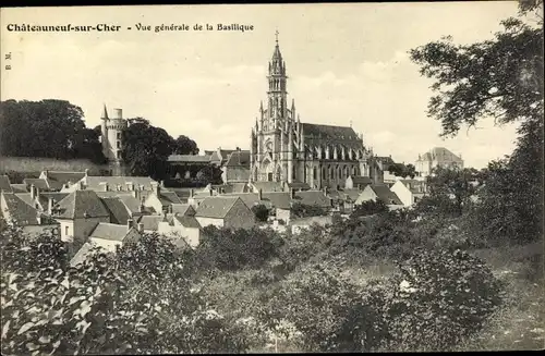 Ak Chateauneuf sur Cher, Vue Générale de la Basilique