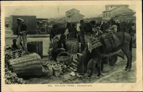 Ak Balkan Typen, Serbien?, Zwiebelmarkt, Esel, Händler