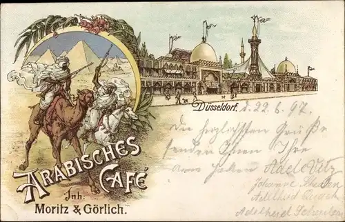 Litho Düsseldorf am Rhein, Arabisches Café, Inhaber Moritz und Görlich, Pyramiden