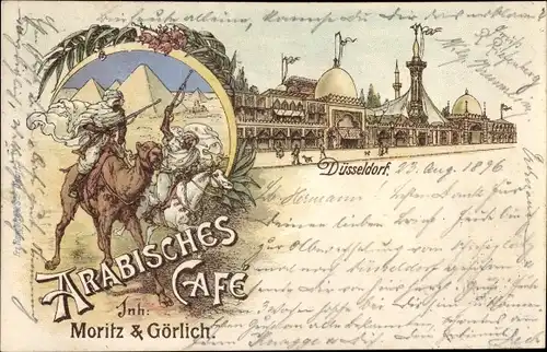 Litho Düsseldorf am Rhein, Arabisches Café, Inhaber Moritz und Görlich, Pyramiden