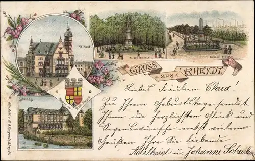 Wappen Litho Rheydt Mönchengladbach im Ruhrgebiet, Denkmal, Schloss, Rathaus