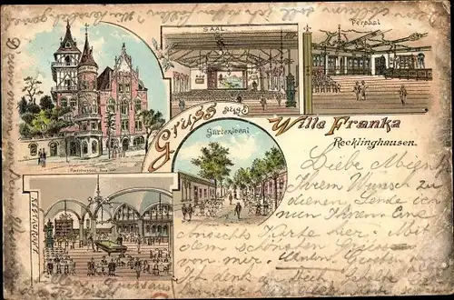 Litho Recklinghausen im Ruhrgebiet, Gasthaus Villa Franka, Innenansicht, Billard