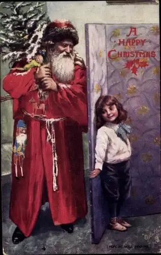 Künstler Ak Glückwunsch Weihnachten, Weihnachtsmann mit Tannenbaum, Junge