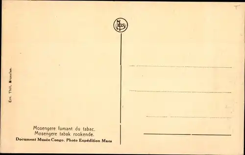 Ak Belgisch Kongo Zaire, Mosengere fumant du tabac