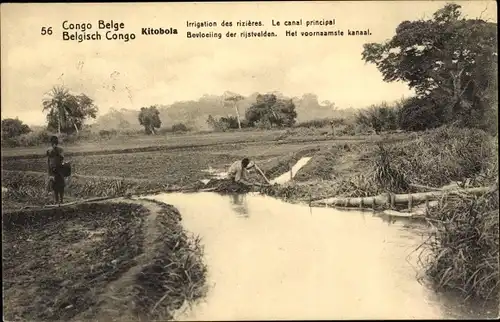 Ganzsachen Ak Kitobola Kongo Zaire, Irrigation des rizieres,  Bewässerungskanal, Reisanbau