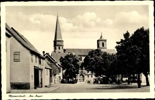 Ak Münnerstadt in Unterfranken Bayern, Partie am Anger, Kirche