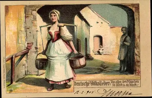 Lied Litho Deutsche Volkslieder, Von allen den  Mädchen so blink und so blank