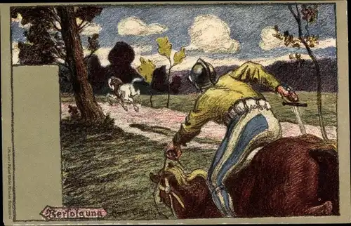Künstler Litho Schultz, Verfolgung, Reiter, Ritter