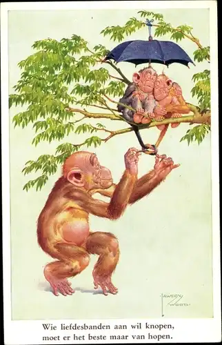 Künstler Ak Wood, Lawson, Affe verknotet Schwänze